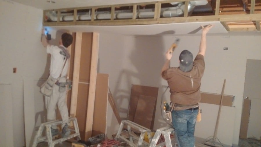 Pinning drywall is a breeze for the pros at Glacier Drywall Systems Inc.